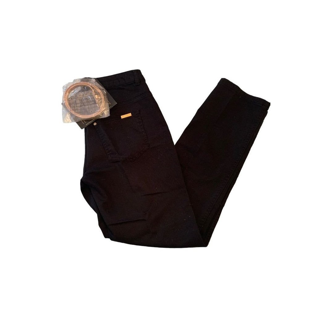 Medium Iman Global Chic Women's New Black Jeans with Gold Skinny‎ Belt
